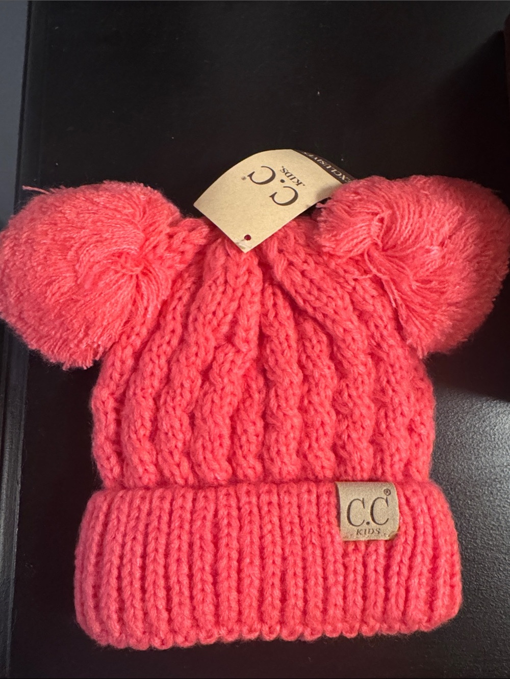 C.c. Kids Coral Pom Beanie Hat - Cute Double Pom Pom Winter Cap XS-S